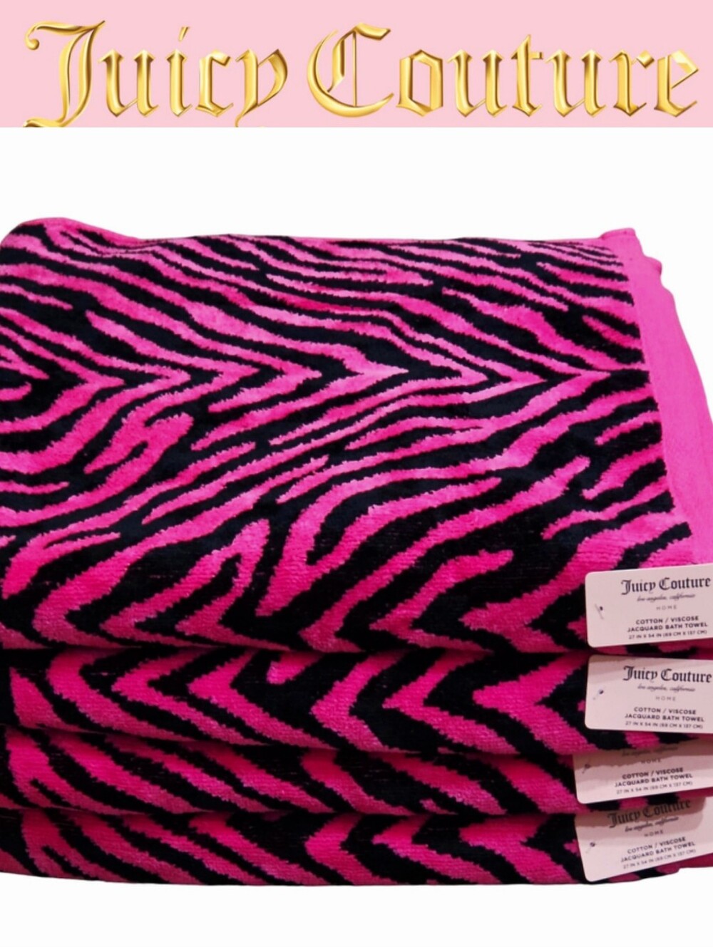 Juicy Couture Home Zebra Print Cottin/Viscose Plush Oversized Bath Towels